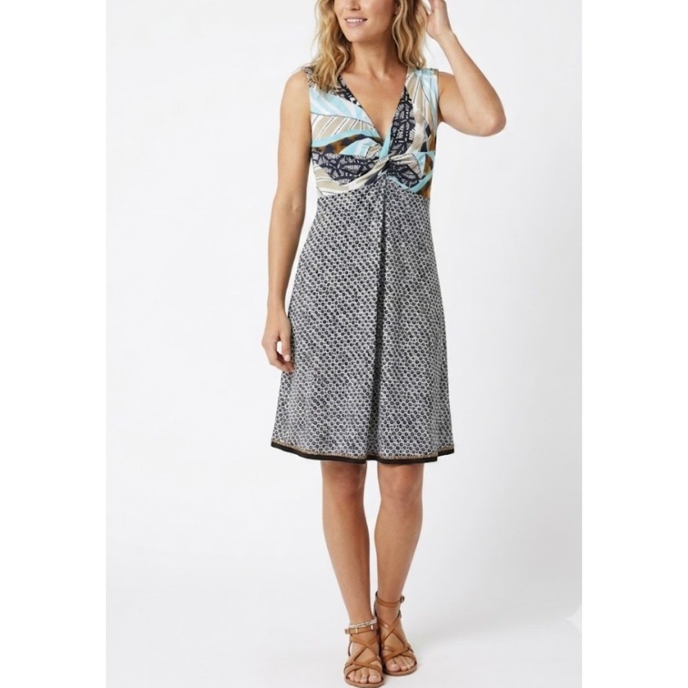 Roberto Naldi Mixed Print Twist Front Dress Medium Stretch Italy Vacation Artsy
